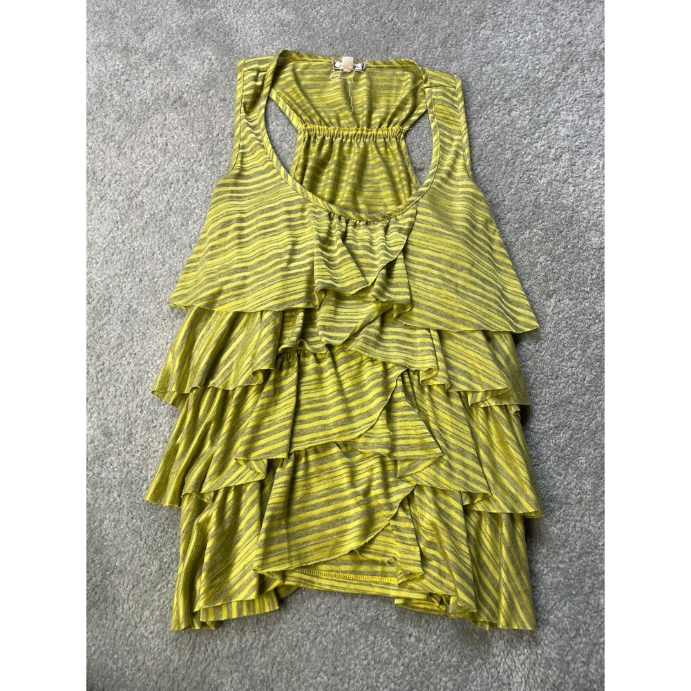 Eyeshadow Shirt Women's Size Medium Yellow Gray Striped Ruffle Front Round Neck